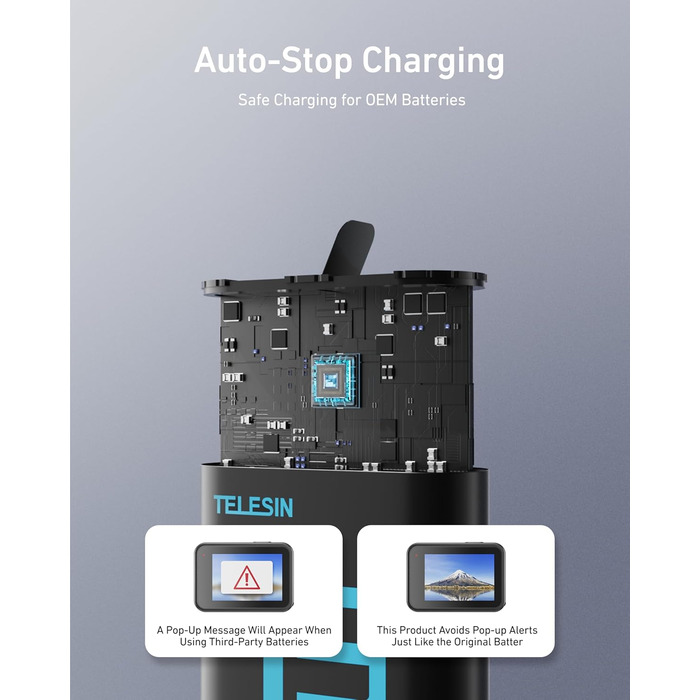 Акумулятори TELESIN 2 шт. з зарядним пристроєм для GoPro Hero 13 Black, сумісні з оригінальними акумуляторами, тризарядний USB-чохол з Type-C кабелем, акумуляторна сумка для Go Pro 13 Black