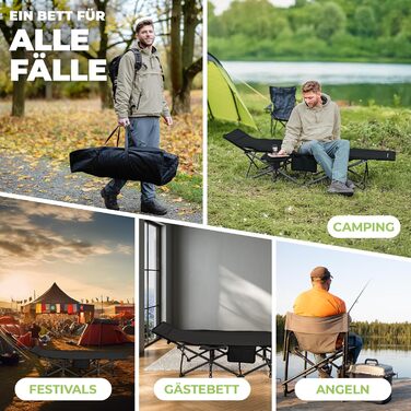 NORDICTRAILS Кемпінгове ліжко NORDICTRAILS - розкладне, XXL, зручне | Для відпочинку на природі, як гостьове ліжко, для риболовлі | З суперм'яким матрацом (без матрацу, чорне)