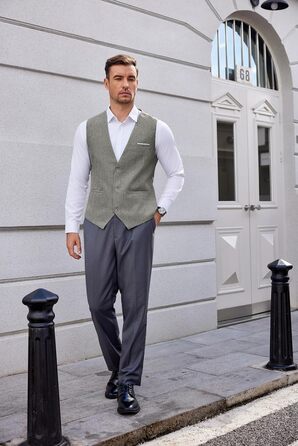 Костюмний жилет чоловічий COOFANDY з кишенями, V-подібний виріз, сірий, розмір M