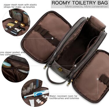 Чоловічий туалетний набір Elviros, подарунок для чоловіків, водонепроникний з PU-шкіри, велика кишеня для подорожей, бізнесу, спорту, ванної кімнати, темно-сірий, розмір L, 30,5 x 17 x 18 см