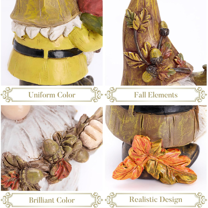 Valery Madelyn 3rd Autumn Decoration Figures, Resin Gnomes Garden Decor, 14cm Garden Gnomes for Autumn Decor Outdoors, Table Decor for House Indoors, Fall Decor Gift Thanksgiving (L)
