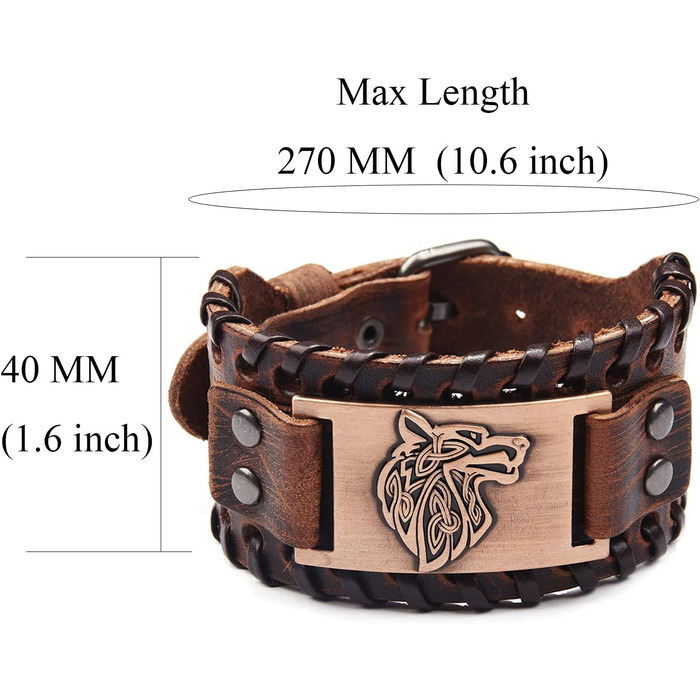 Браунний вовк Фенрір: шкіряний браслет у стилі кельтського косплею, регульований (18-22.5 см)