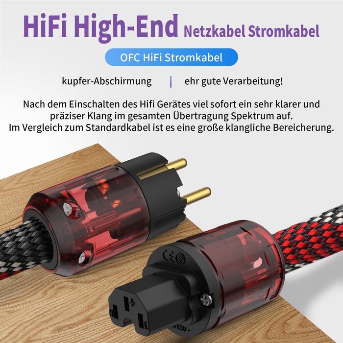 Hi-Fi мережевий кабель Tertullus High End C15 для аудіосистем, штекер Schuko — C15, 1м (P046)