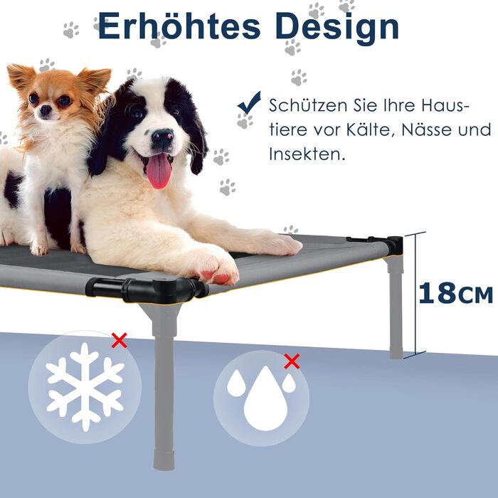 Підвищене ліжко для собак з балдахіном, Outdoor, для кемпінгу та пляжу, XL (122 x 92 x 102 см), водонепроникний дах, дихаюча тканина