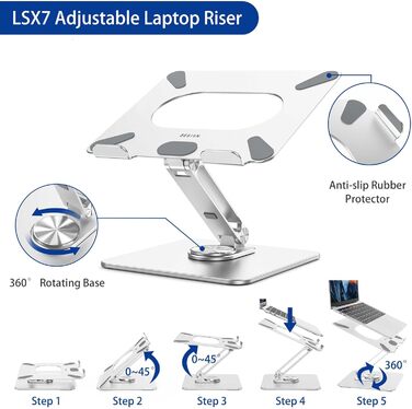 Підставка для ноутбука BESIGN LSX7 з поворотним основанням 360°, регульована ергономічна підставка, сумісна з ноутбуками 10-15.6