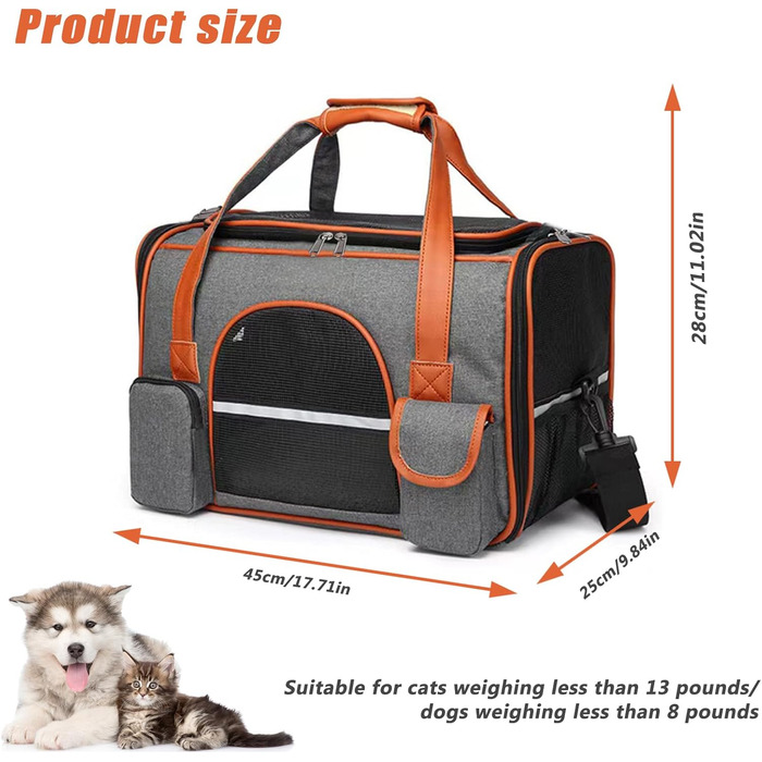 Транспортна сумка для кота/собаки до 8 кг, складана переноска для середніх та маленьких тварин, підходить для подорожей (літак, авто, поїзд), з ременем, переноска-сумка