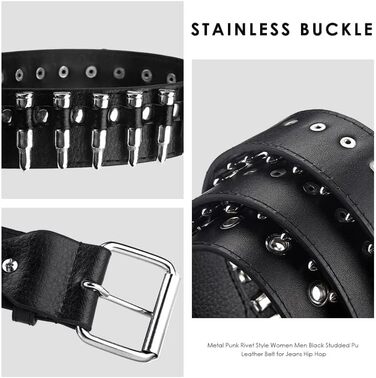 Металевий ремінь з пірсингом у стилі панк-рок для жінок та чоловіків
