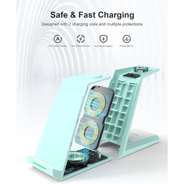Бездротова зарядка 3-в-1 для Apple Watch, iPhone та AirPods Pro (білий/зелений)
