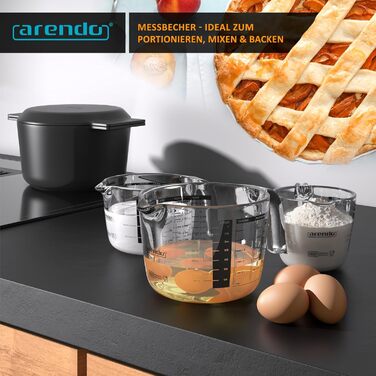 Arendo - Borosilicate Glass Measuring Cup Set - Sizes 1000ml, 500ml, 250ml (1l, 0.5l, 0.250l) – Glass Measuring Jug, Pitcher – Precise Scale – Heat Resistant – Microwave Safe – Kitchen Measuring Cup