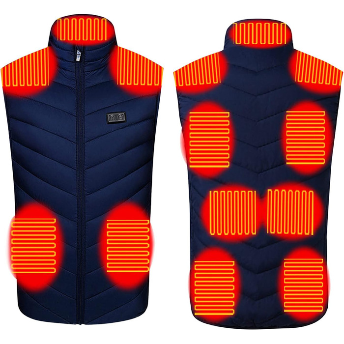 Обігрівальна жилетка для чоловіків та жінок, USB, 13/11/9 зон обігріву, для активного відпочинку, походів та катання на лижах (без Powerbank) (E#blau, 5XL)