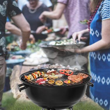 Charcoal grill, portable, round, with lid, double wheels, grill on stand, φ 41 cm, height 70 cm, black