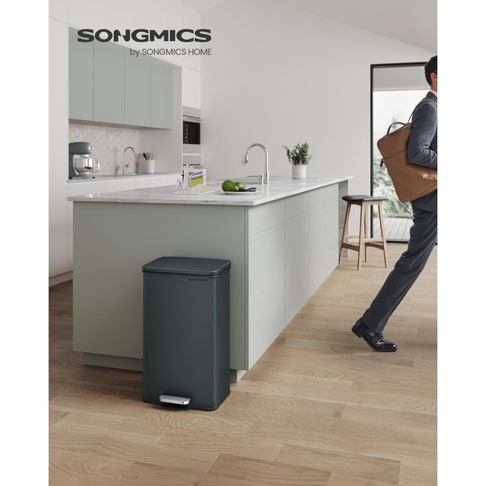 Відро для сміття SONGMICS 40 л з педаллю, сталеве, Softclose, сірий антрацит, з мішками (LTB540A02)