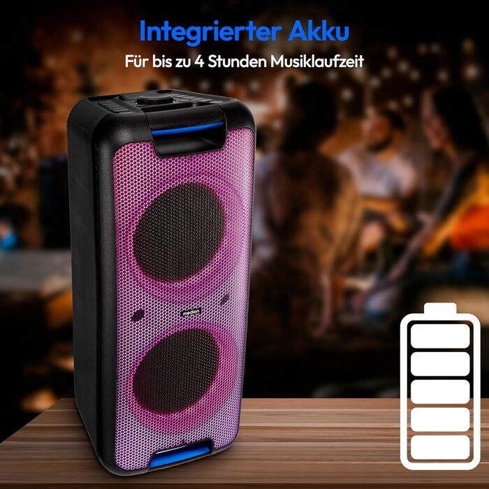 MEDION PE-1 Pure Partybox: портативна Bluetooth колонка з мікрофоном, світлові ефекти, караоке, AUX, USB, радіо, 2x 500 Вт