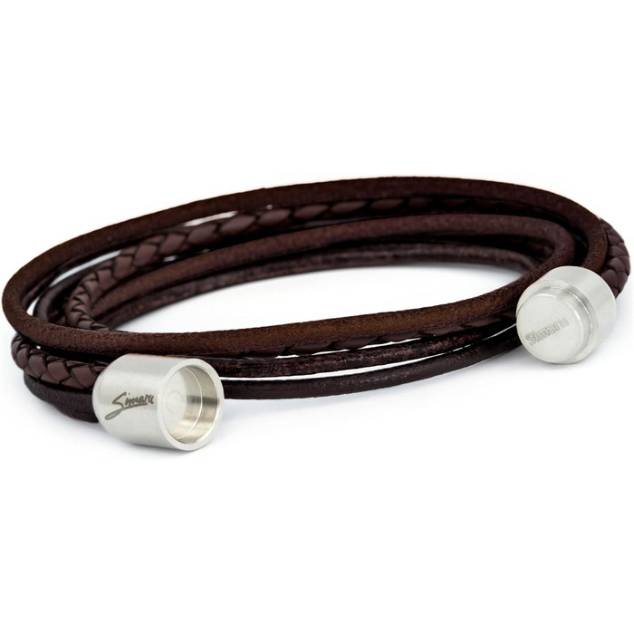 Браслет шкіряний Echtleder (Німеччина) унісекс з магнітною застібкою, 3XL (21-22 см), коричнево-срібний