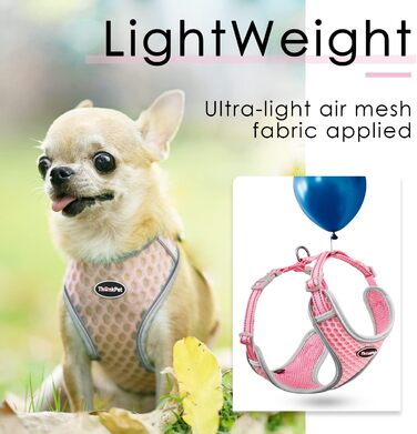 Шлейка для собак ThinkPet No-Pull, дихаюча, для малих, середніх та великих собак, регульована, м'яка, для прогулянок, безпечна, з контролем, з підкладкою, світловідбиваюча (Рожева, M, 1 шт.)