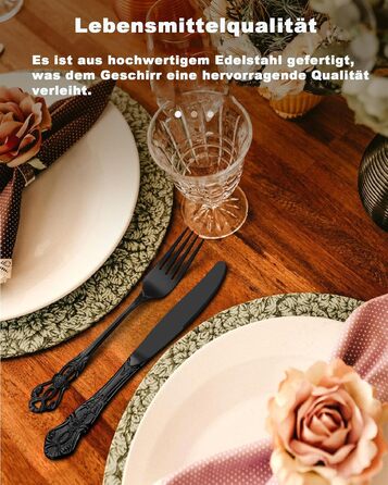 Набір столових приборів Retro на 6 осіб, 24 предмети, нержавіюча сталь, чорний, антикварний бароковий стиль