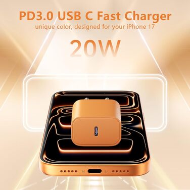 2x USB-C зарядний пристрій 20W + кабель USB-C 2м для iPhone 17/16/15, iPad Pro/Air - Помаранчевий