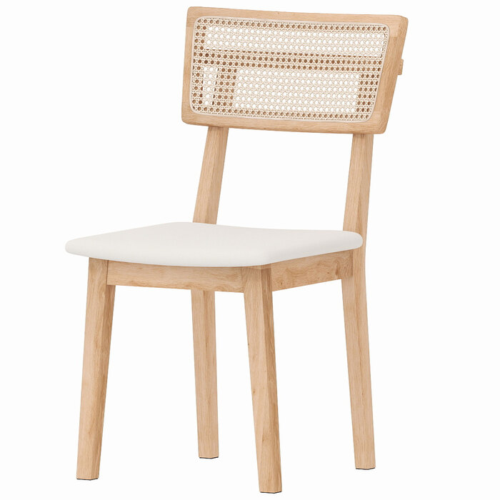 HOMCOM Dining Chair with Rattan Back, Faux Leather Seat, and Rubberwood Frame