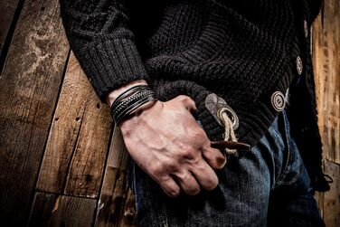 Браслет чоловічий шкіряний SERASAR Premium плетінка, чорно-коричневий, магнітний замок, 21 см, в подарунковій коробці