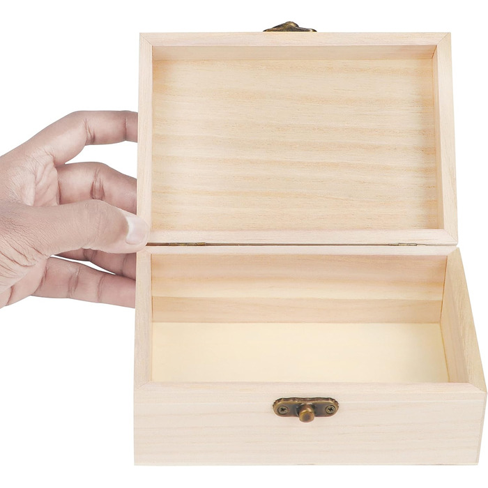 BELLE VOUS Natural Wooden Boxes (Pack of 6) - 5.8 x 4.0 x 2.5 inches - Blank Wooden Boxes with Hinged Lid & Front Closure - Jewelry Boxes to Decorate, Craft & Hobbies