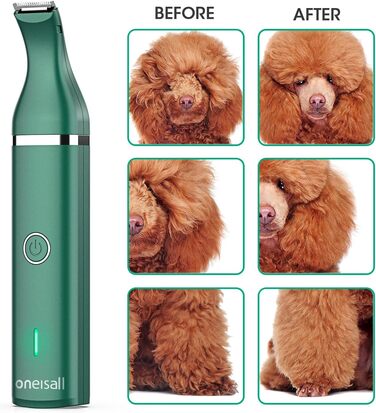 Триммер для собак Oneisall з подвійними лезами, 2 швидкості: для догляду за лапами, очима, вухами, обличчям та тілом (білий, зелений)