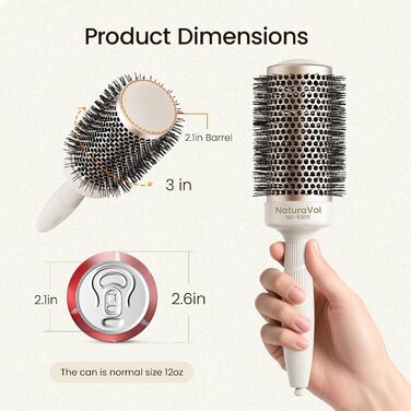 Кругла щітка для укладання волосся AIMIKE NaturaVol, 53 мм з щетиною, для об'єму та гладкості, з 2 затискачами