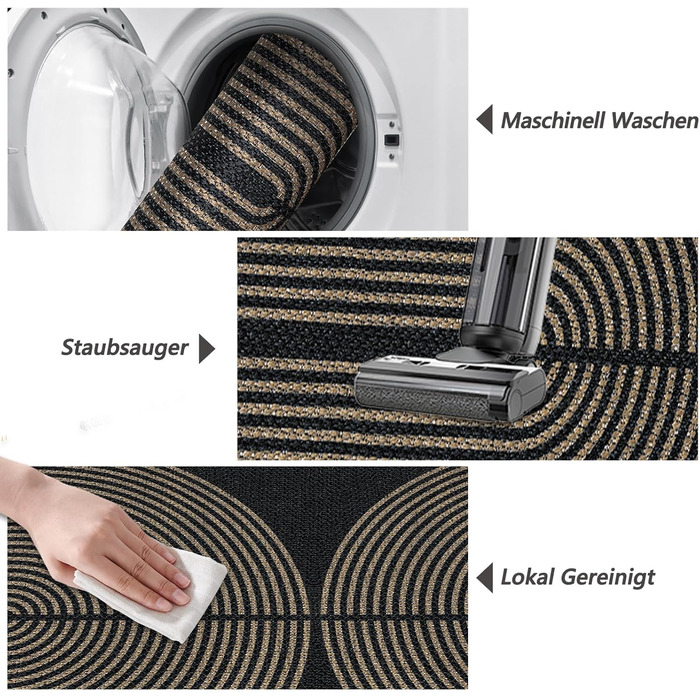 Килимок-лаунфер для підлоги 80x200 см з джуту, чорний/натуральний, для кухні, коридору, спальні, балкону