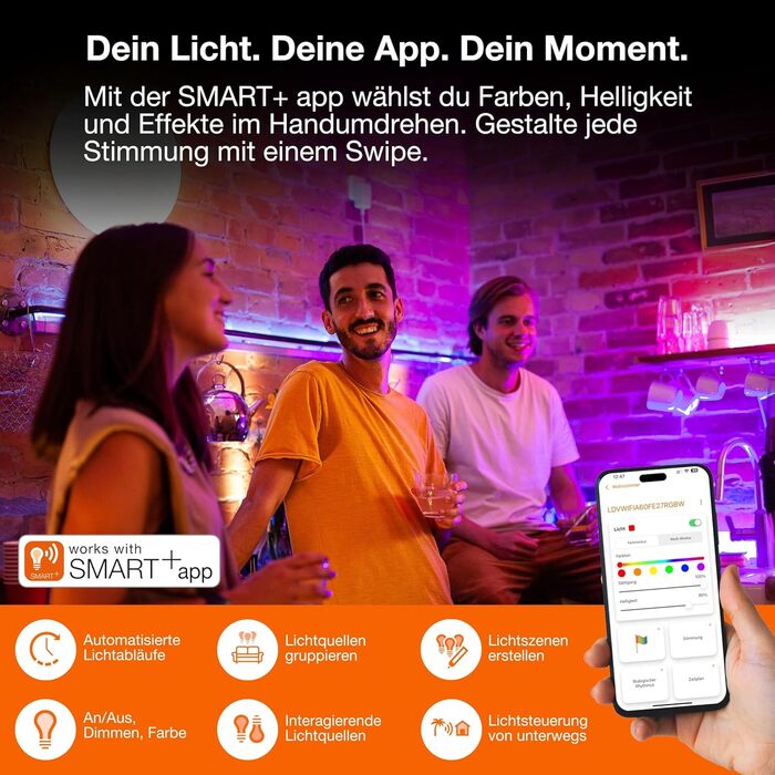 LED-стійка LEDVANCE SMART+ WIFI, 140 см, білий колір, 14 Вт, 1170 лм, регульоване світло, диммування, керування через додаток, 2700-6500K, функція музичного ритму