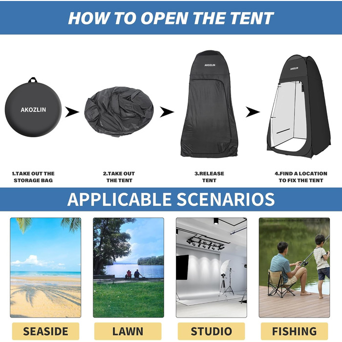 Намет для душу Pop Up, чорний, 190 x 120 x 120 см - для кемпінгу, пляжу, подорожей