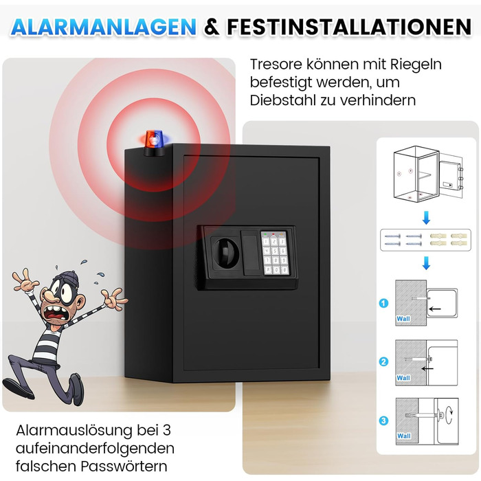 Великий сейф 50л для дому: вогнестійкий, водонепроникний, з ключем та кодовим замком. Сейф для ювелірних виробів, документів, грошей. Вбудована сигналізація, настінний сейф.