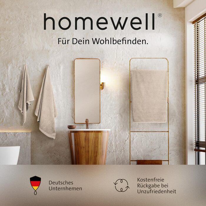 Набір рушників для ванної Homewell з 100% бавовни, м'які та гігроскопічні, сертифікація Oeko-Tex 100 (2 великі рушники 70x140 см та 4 рушники для рук 50x100 см), бежевий колір