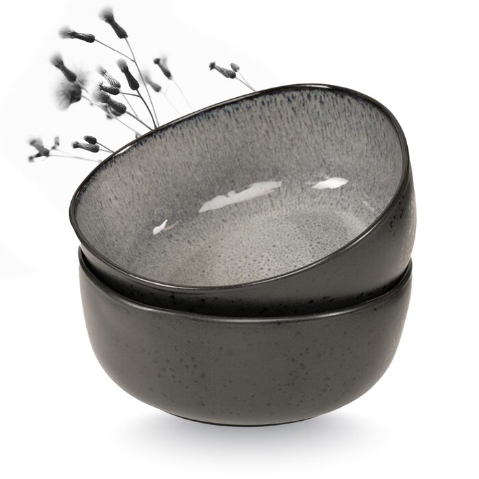 Набір органічних мюслі-мисок Moritz & Moritz (6 шт.) з кераміки, 500 мл, сучасний дизайн, градієнт кольору, стійкі до миття в посудомийній машині (сірий, сервіровочна миска (2x))