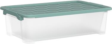 Rotho Evo Safe Keeping Storage Boxes with Lid, Plastic, Turquoise/Transparent (30l, 3-Piece Set)