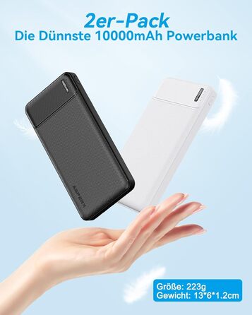 Power Bank AsperX 10000mAh (2 шт.) з USB-C, 4 порти, чорний+білий, для iPhone, iPad, Huawei, Tablet