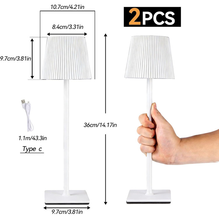 Світлодіодний акумуляторний настільний світильник Xiake 2 шт, димується, IP54, 2700K-6000K, 3 режими, для спальні, столу, вулиці, саду, балкону (білий)