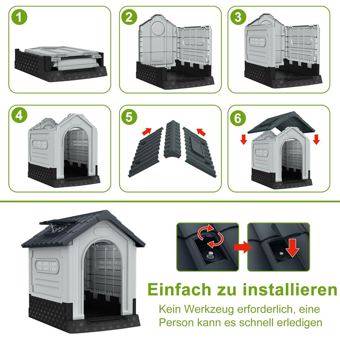 Кінець будинку для собак UISEBRT з пластику, ізольований собачий будиночок з ковзним дахом, верхнім світлом та піднятим дном, вольєр для собак, клітка для собак, будиночок для домашніх тварин для приміщення та на вулицю, 79,5 x 70,5 x 78 см