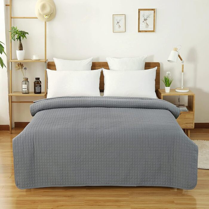 Покривало на ліжко WOLTU з ефектом декілька кольорів, 220x240 см, сірий, двостороннє, стегане