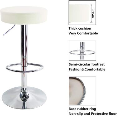 KKTONER Adjustable Height Swivel Bar Stool - SPA, Office & Beauty - PU Leather (White)