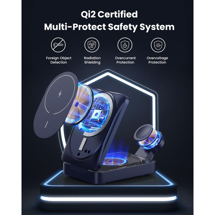 3-в-1 Бездротовий зарядний пристрій з MagSafe, Qi2, для iPhone 16/15/14/13/12, Apple Watch, AirPods, білий (блакитний)