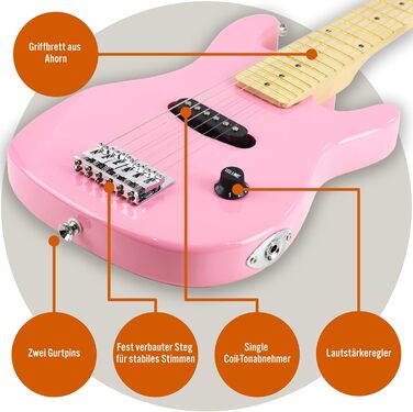 Електрогітара 3rd Avenue для дітей, 1/4 розміру - комплект для початківців з підсилювачем, чохлом, кабелем, медіатором та ремінком (рожевий)