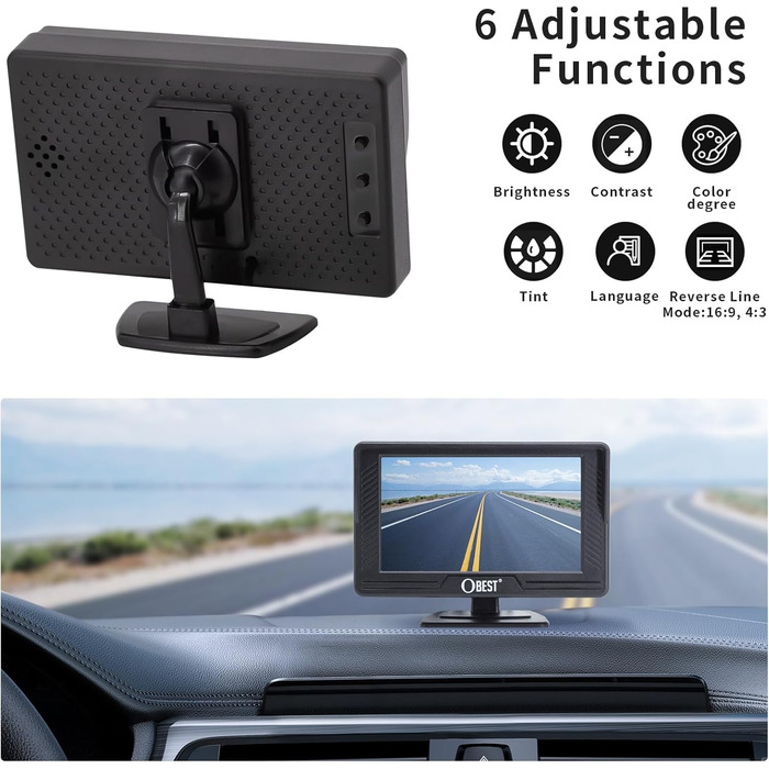 Автомобільна HD 1080P камера заднього виду OBEST з 4.3'' монітором, нічне бачення, водонепроникна IP69, комплект для автобуса, фургона, вантажівки, кемпера, причепа