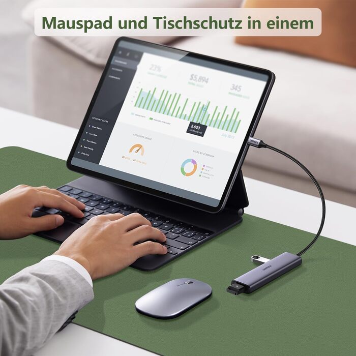 Підкладка на стіл Zindoo XL 100x40 см оливково-зелена: захист від подряпин, водостійка, для миші та письма