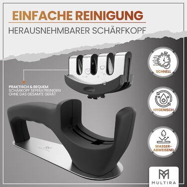 Точилка для ножів 3-ступенева, для сталевих та керамічних лез, з нековзною підкладкою, знімний точильний елемент, для дому та професійного використання, ергономічна ручка