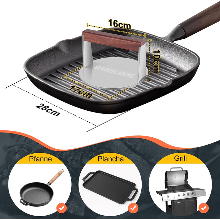 Прес для smash-бургерів із нержавіючої сталі, круглий, 17 см, 1000 г — Вага для стейків та бургерів