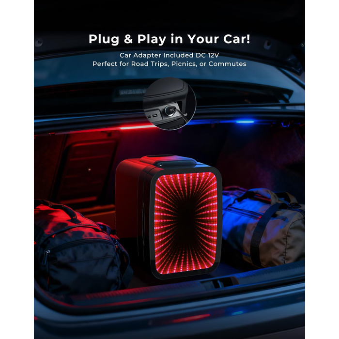 Міні холодильник 4L з RGB підсвіткою, охолодження/підігрів, 2в1, для напоїв та догляду за шкірою, 220V/12V, чорний