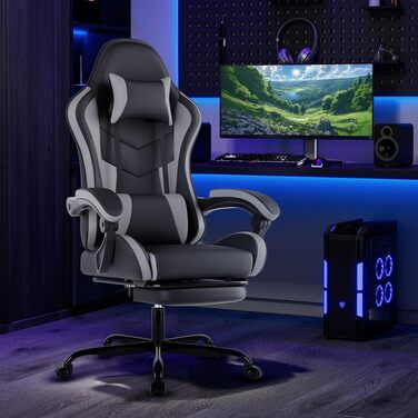 Ігрове крісло Gaming Stuhl з підтримкою попереку, регульоване по висоті, колір чорно-сірий, м'який наповнювач
