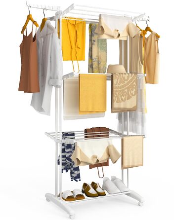 Внішній та внутрішній сушильний стелаж для білизни Vounot® з 4 ярусами, 125x62x173 см, з колесами та розкладними крилами