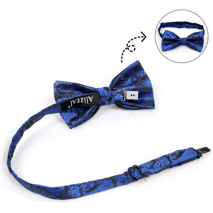 Набір аксесуарів для чоловіків Alizeal: краватка-метелик, кишеньковий хустинка та запонки, колір - кобальт