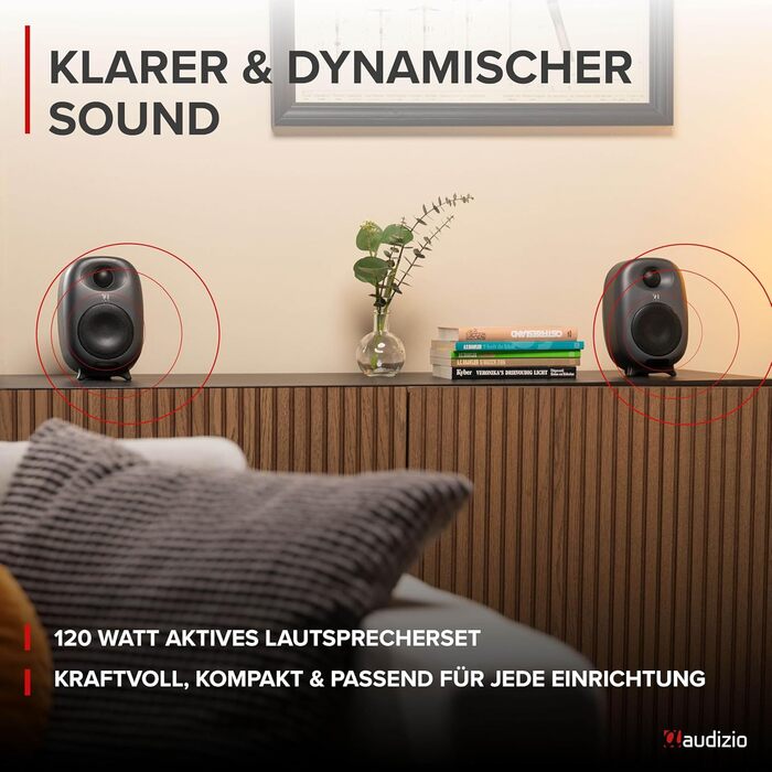 Audizio RS80 - Студійний монітор HiFi Bluetooth, 160 Вт | USB, RCA | Для геймерів та меломанів | Сірий