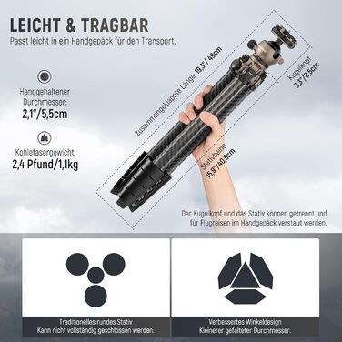 NEEWER LITETRIP LT35 - карбоновий штатив 155см з кульковою головкою та QR-платівкою